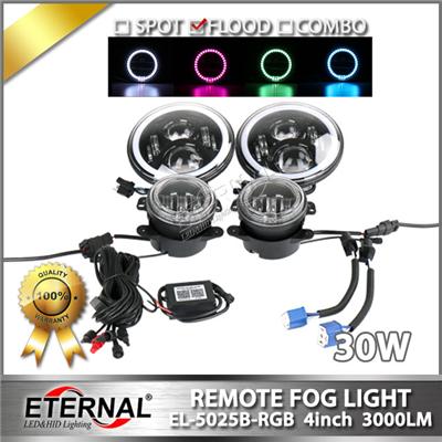 remote RGB 7inch headlight 4inch fog lamp set for Wrangler Rubicon CT TJ JK LJ Hummer FJ Miata Harley motorcycles heavy truck