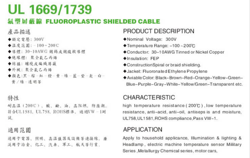 UL FLUOROPLASTIC WIRE,UL1669/1739